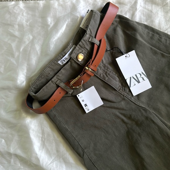 NWT Zara Wide Leg Cropped Pants with Belt - Picture 3 of 5